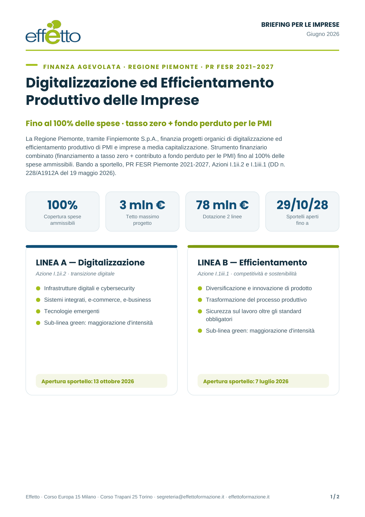 Anteprima scheda Digitalizzazione ed Efficientamento · Piemonte