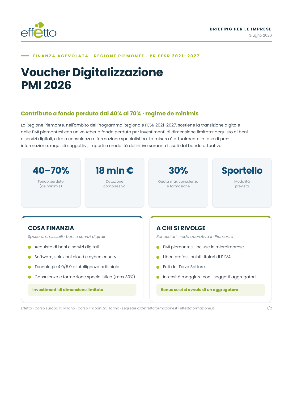 Anteprima scheda Voucher Digitalizzazione PMI 2026 · Piemonte